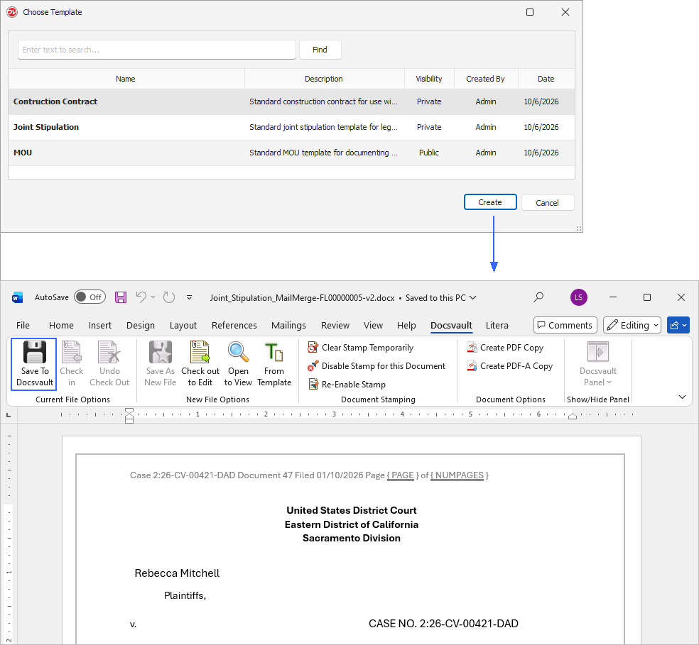 Create a Document using Template