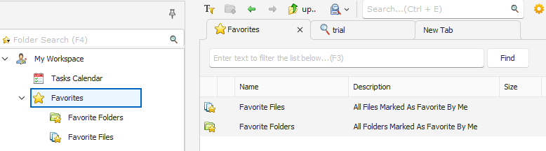 My Workspace showing Favorites