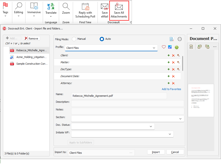 Save Email Attachments in Docsvault