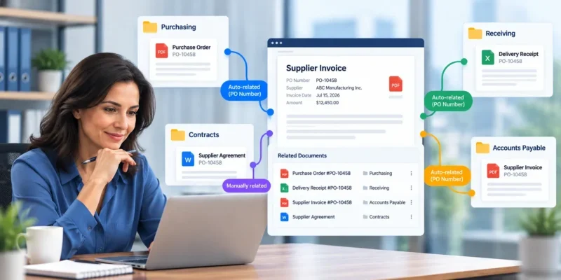 related documents connected across purchasing, contracts, receiving, and accounts payable folders