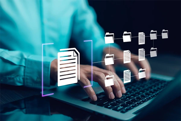 Digital document management system with files organized on laptop
